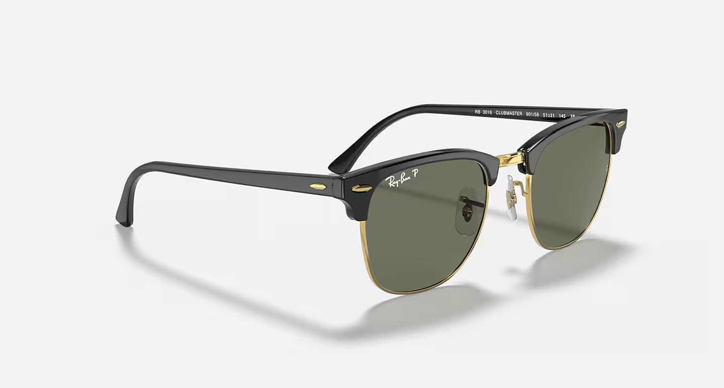 Ray-Ban Clubmaster Classics - Polished Black & Gold/Green Polarised