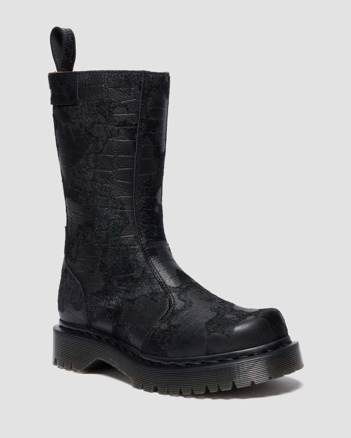 Dr. Martens Rejena Hair On Croc Embossed Leather Boots - Black