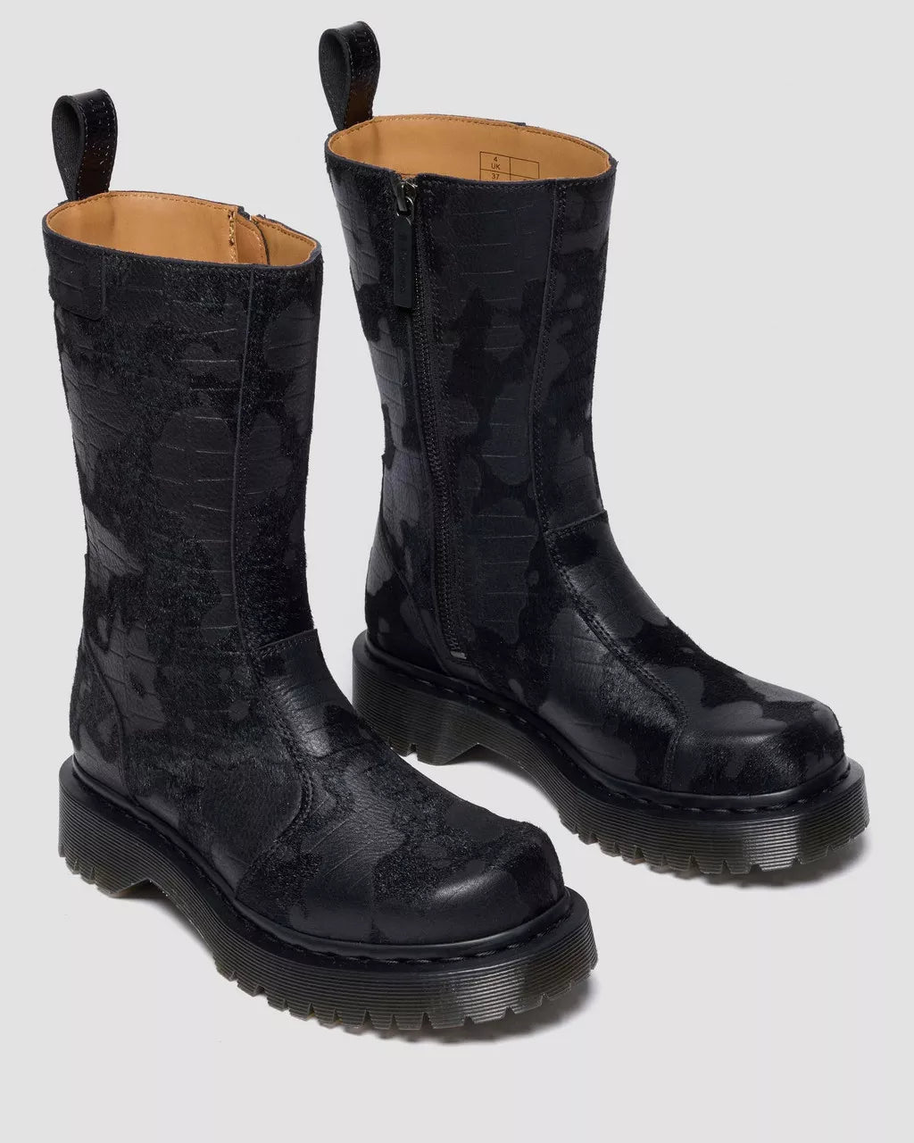 Dr. Martens Rejena Hair On Croc Embossed Leather Boots - Black