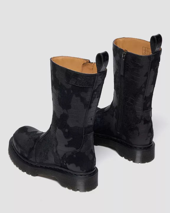 Dr. Martens Rejena Hair On Croc Embossed Leather Boots - Black