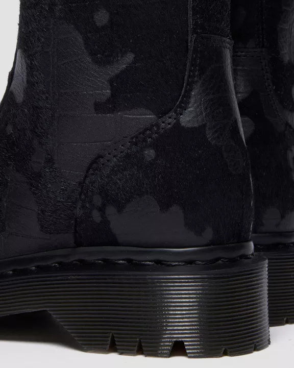 Dr. Martens Rejena Hair On Croc Embossed Leather Boots - Black