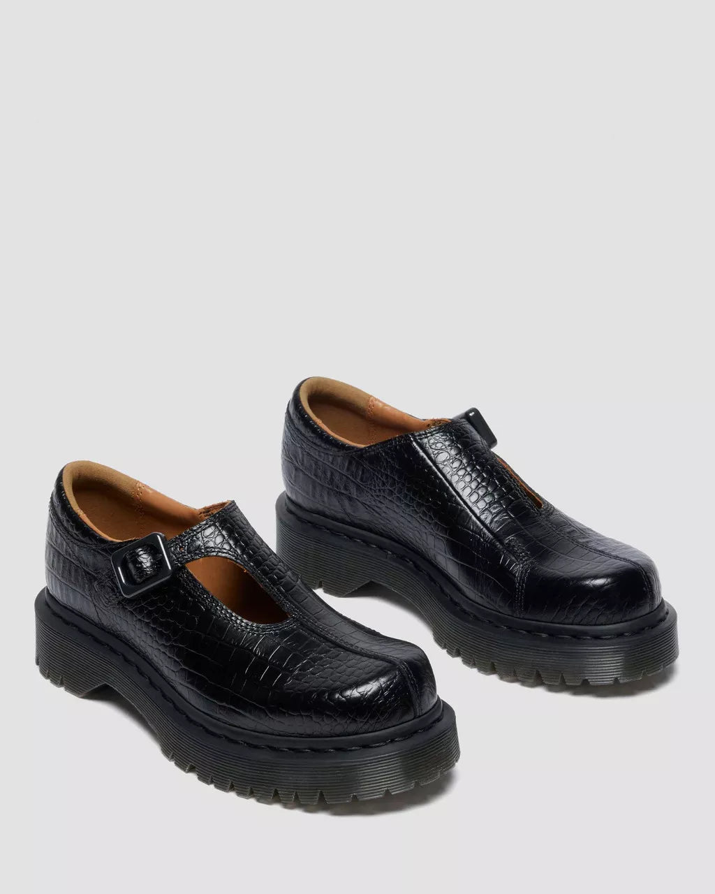 Dr. Martens Rejena Mary Jane Croc Embossed Leather Shoes - Black