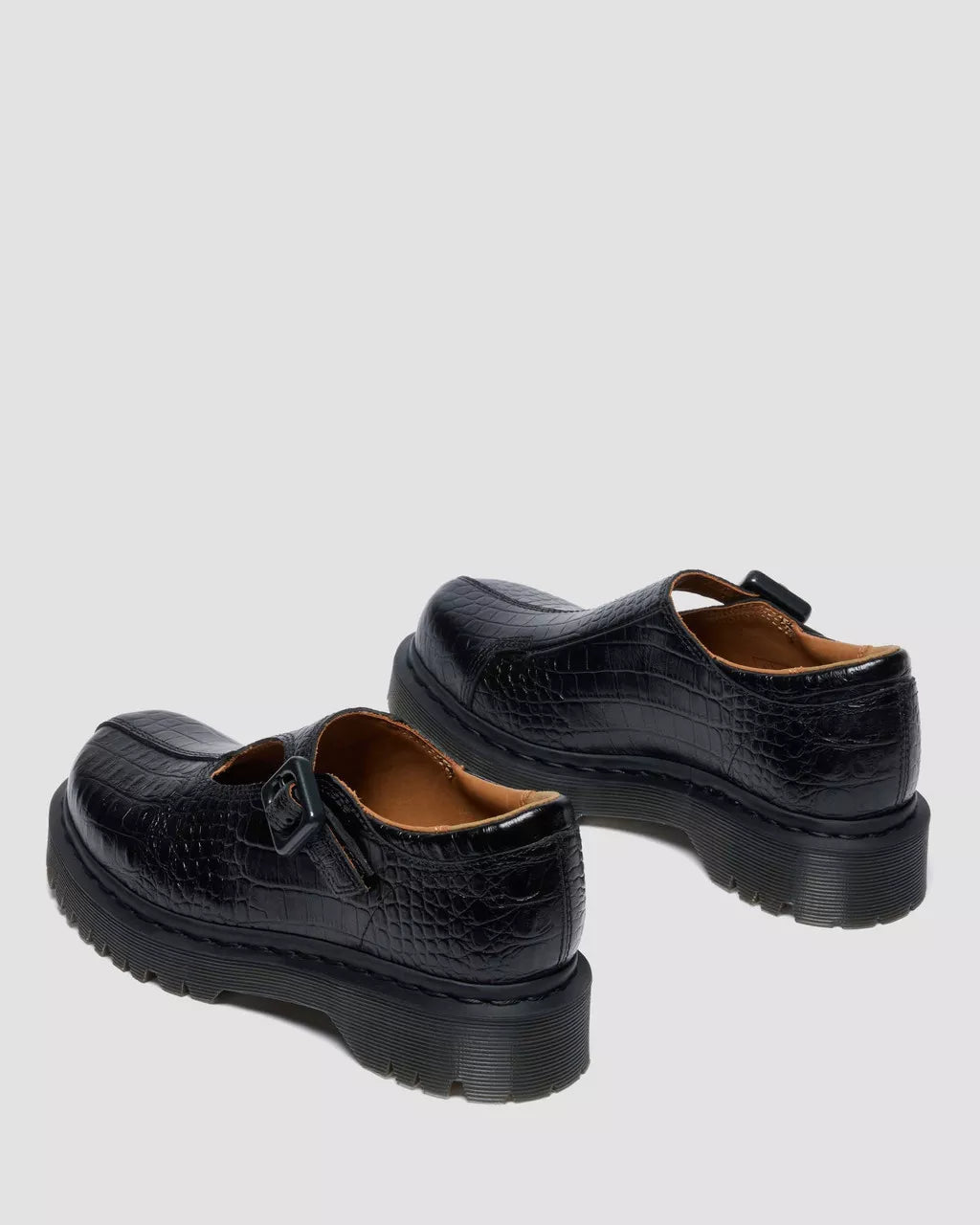 Dr. Martens Rejena Mary Jane Croc Embossed Leather Shoes - Black