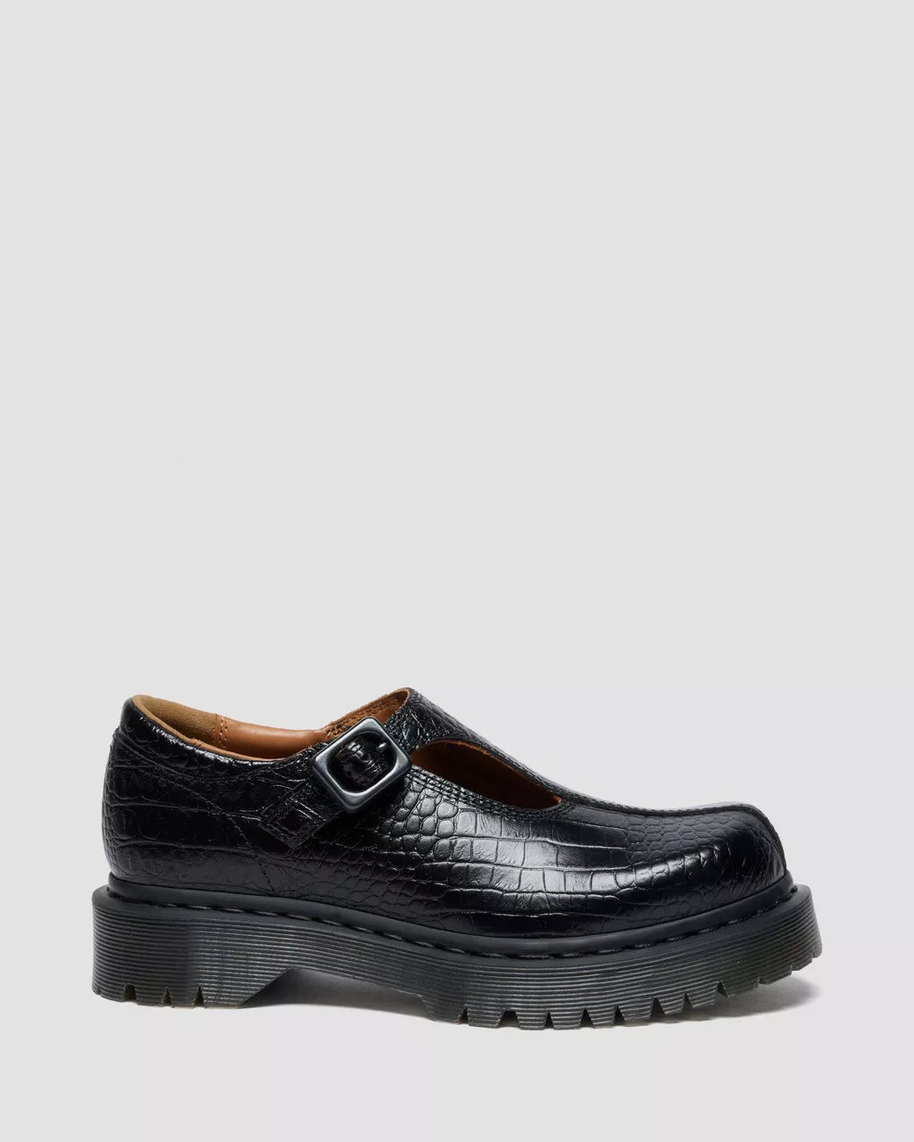 Dr. Martens Rejena Mary Jane Croc Embossed Leather Shoes - Black