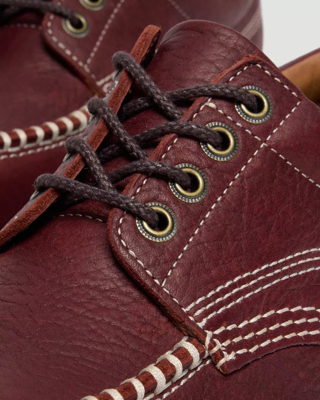 Dr. Martens Lowell Red Wild Grain Leather Moc Toe Shoes