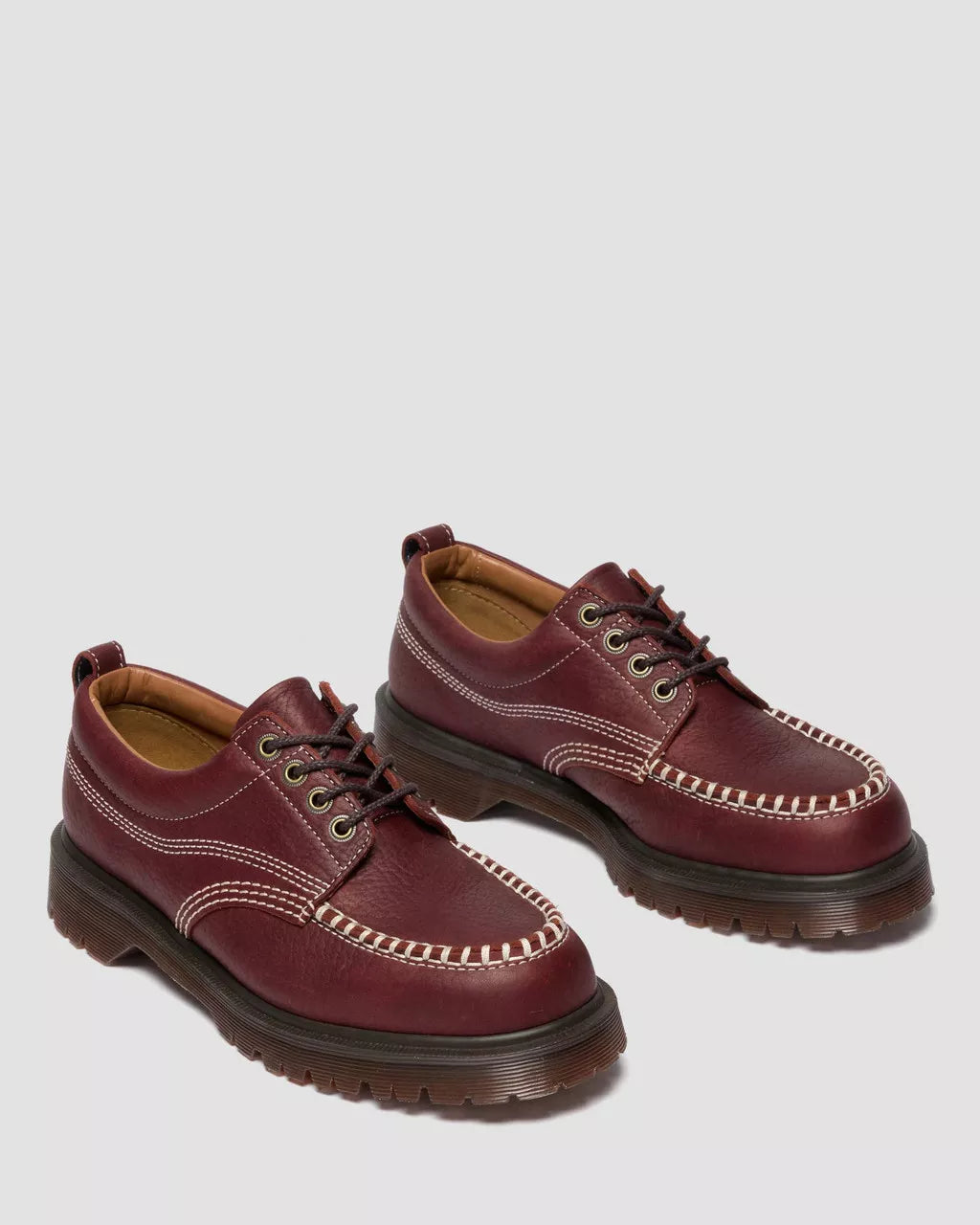 Dr. Martens Lowell Red Wild Grain Leather Moc Toe Shoes
