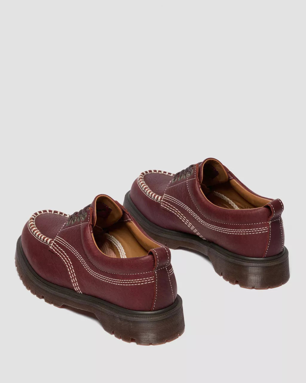 Dr. Martens Lowell Red Wild Grain Leather Moc Toe Shoes