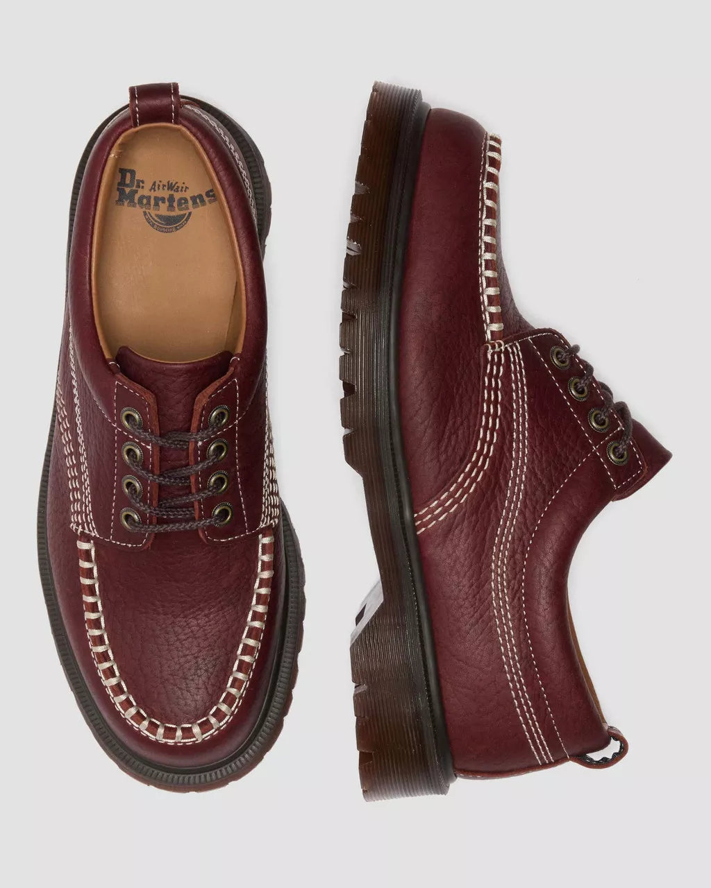 Dr. Martens Lowell Red Wild Grain Leather Moc Toe Shoes