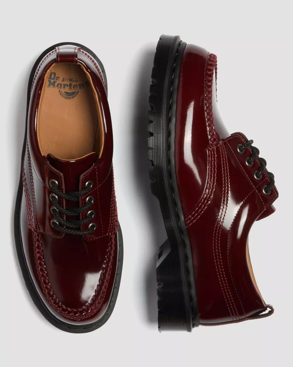 Dr. Martens Lowell Cherry Red Lacquered Moc Toe Shoe