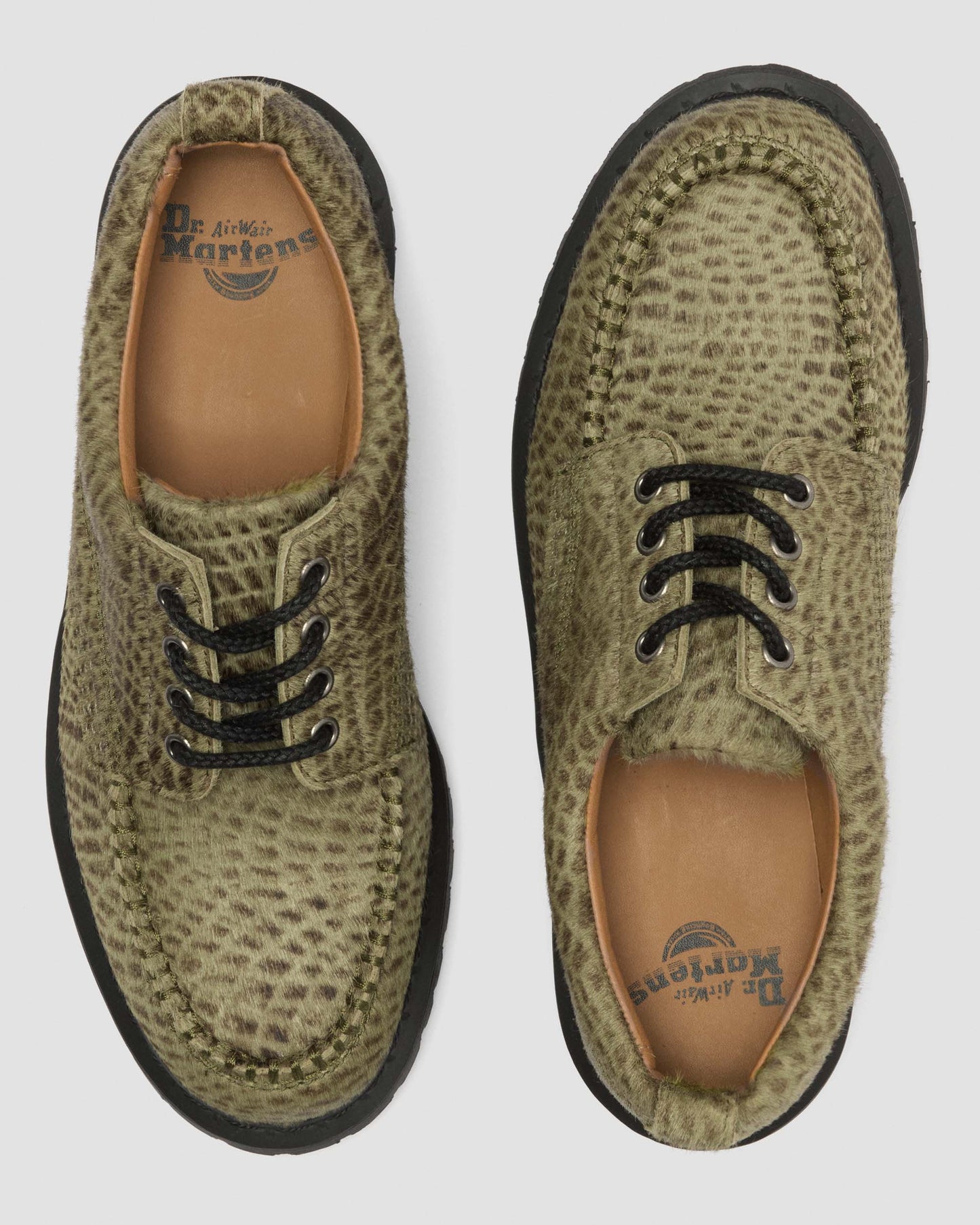 Dr. Martens Lowell Hair On Leather Moc Toe in Olive Green