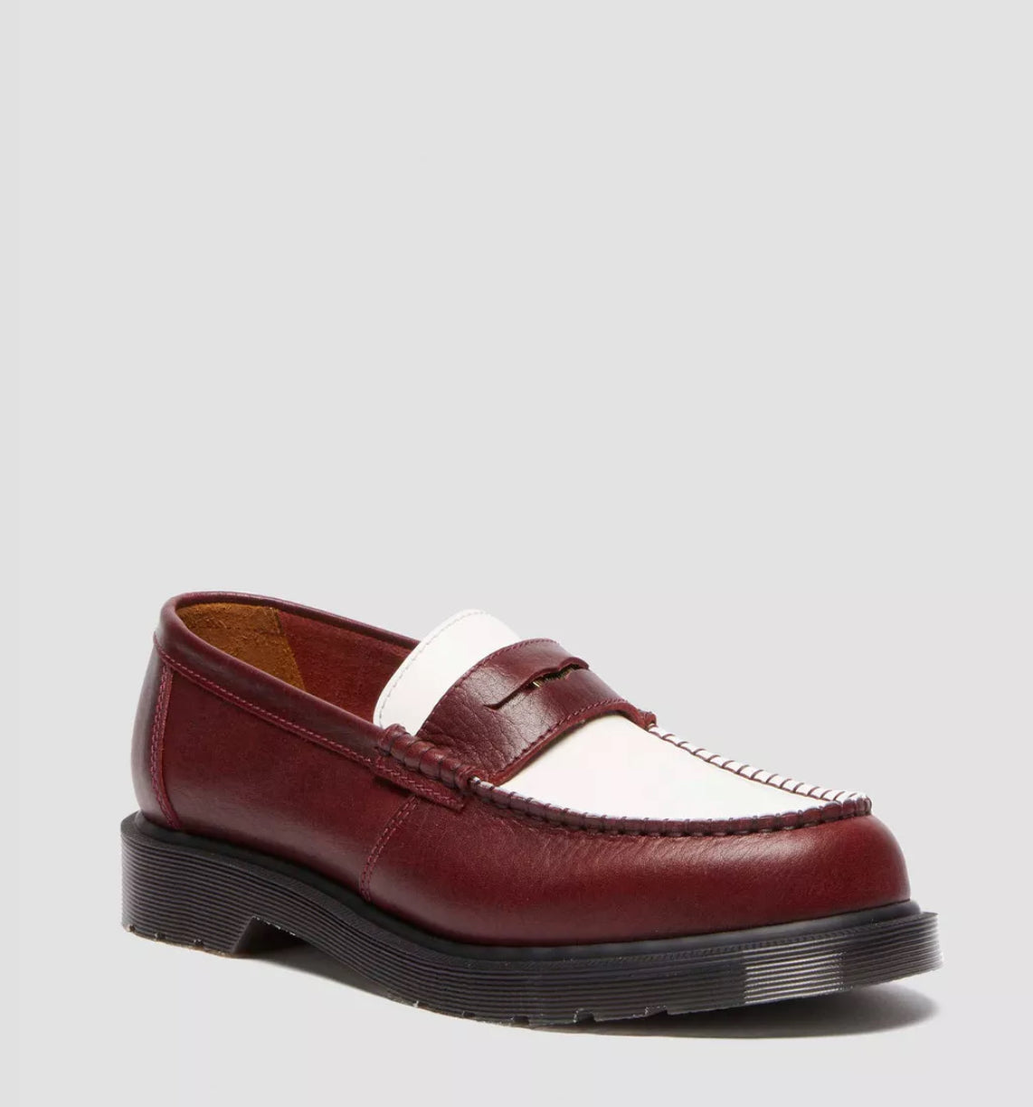 Dr. Martens Penton Classic Calf Penny Loafers Burgundy & White - Made in England