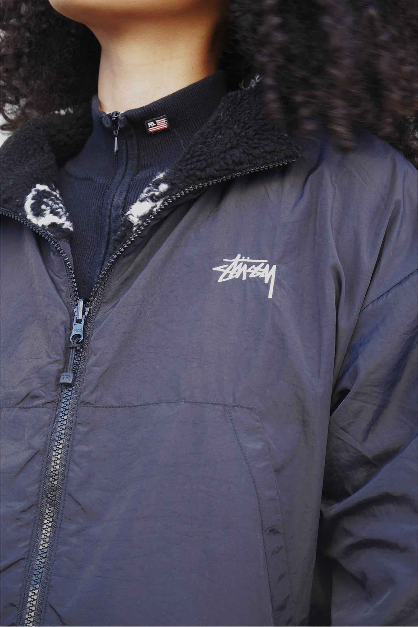 Stüssy Cropped Dragon Fleece Reversible Black