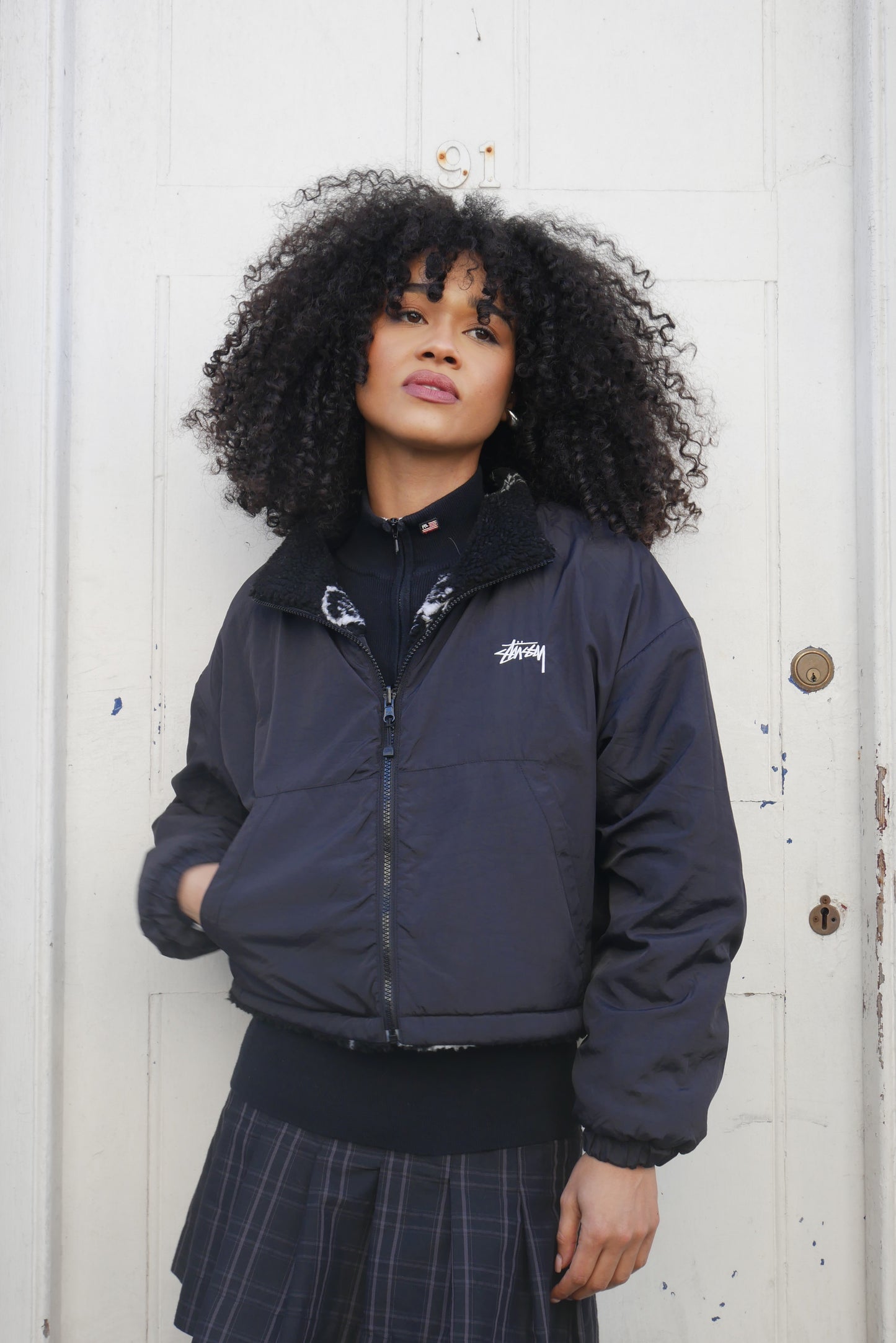 Stüssy Cropped Dragon Fleece Reversible Black