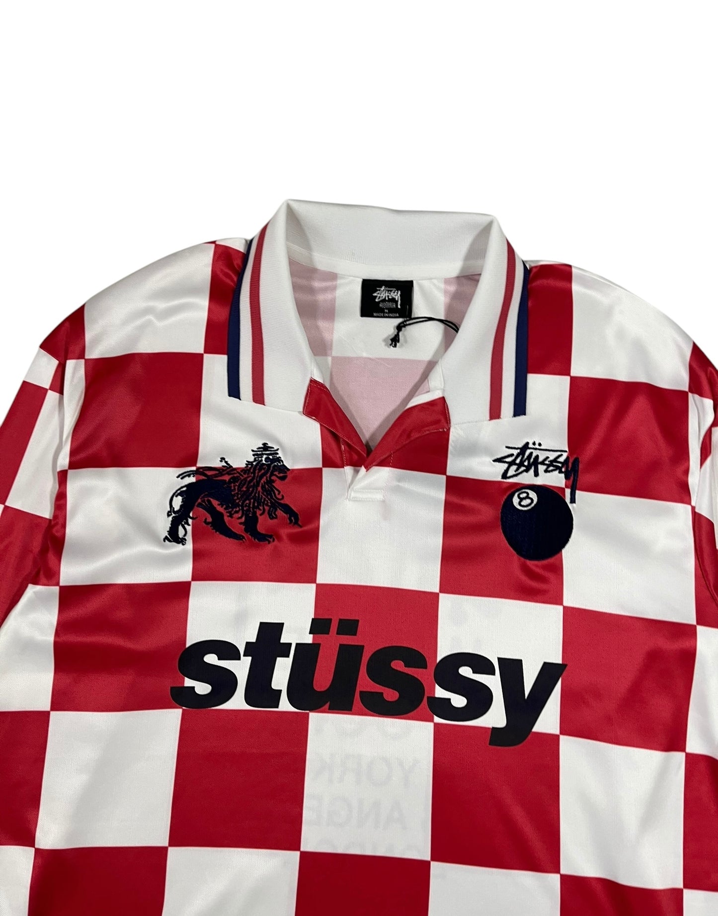 Stüssy Football Long Sleeve Polo Shirt Red & White Check