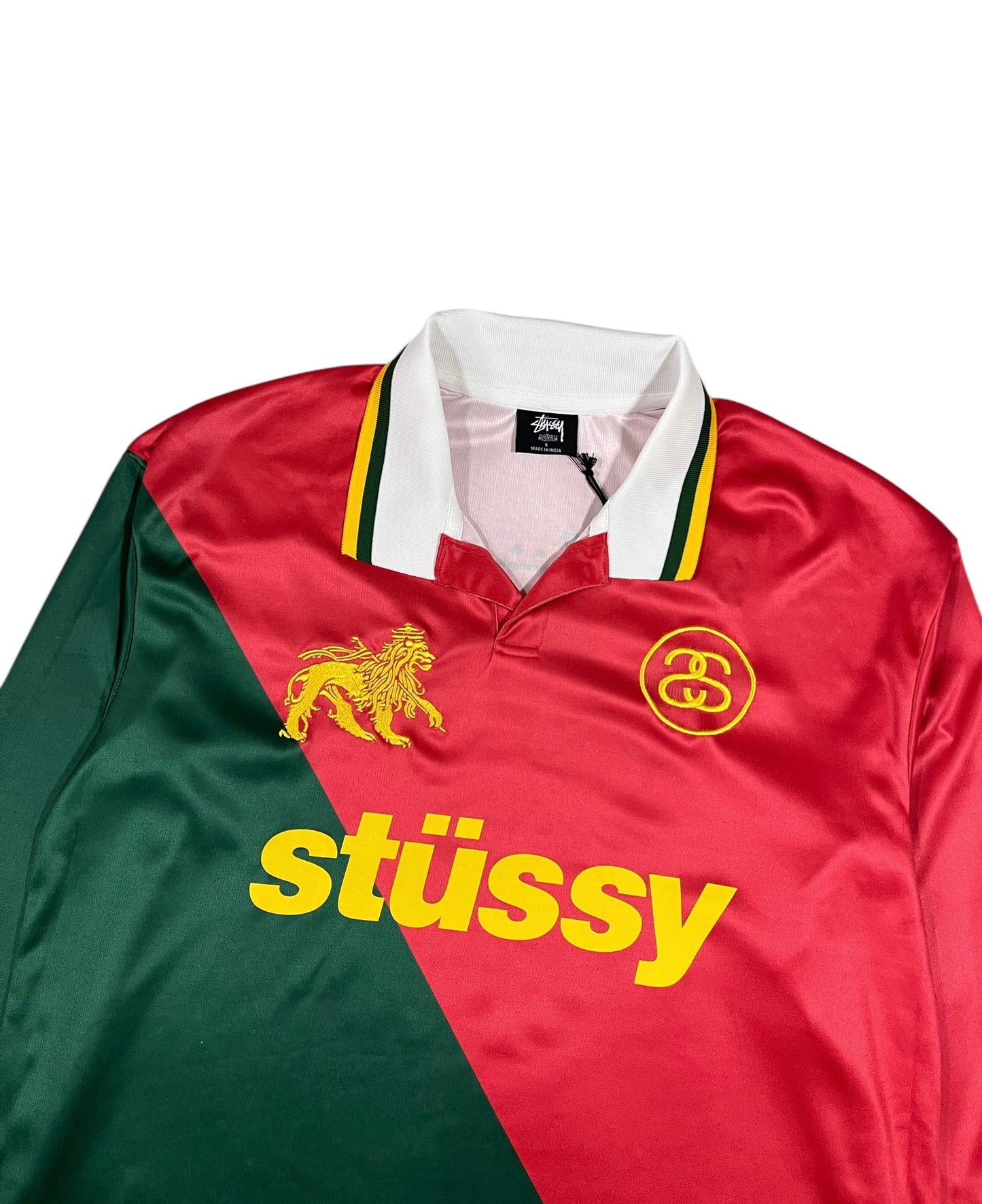 Stüssy Football Long Sleeve Polo Shirt Green&Red