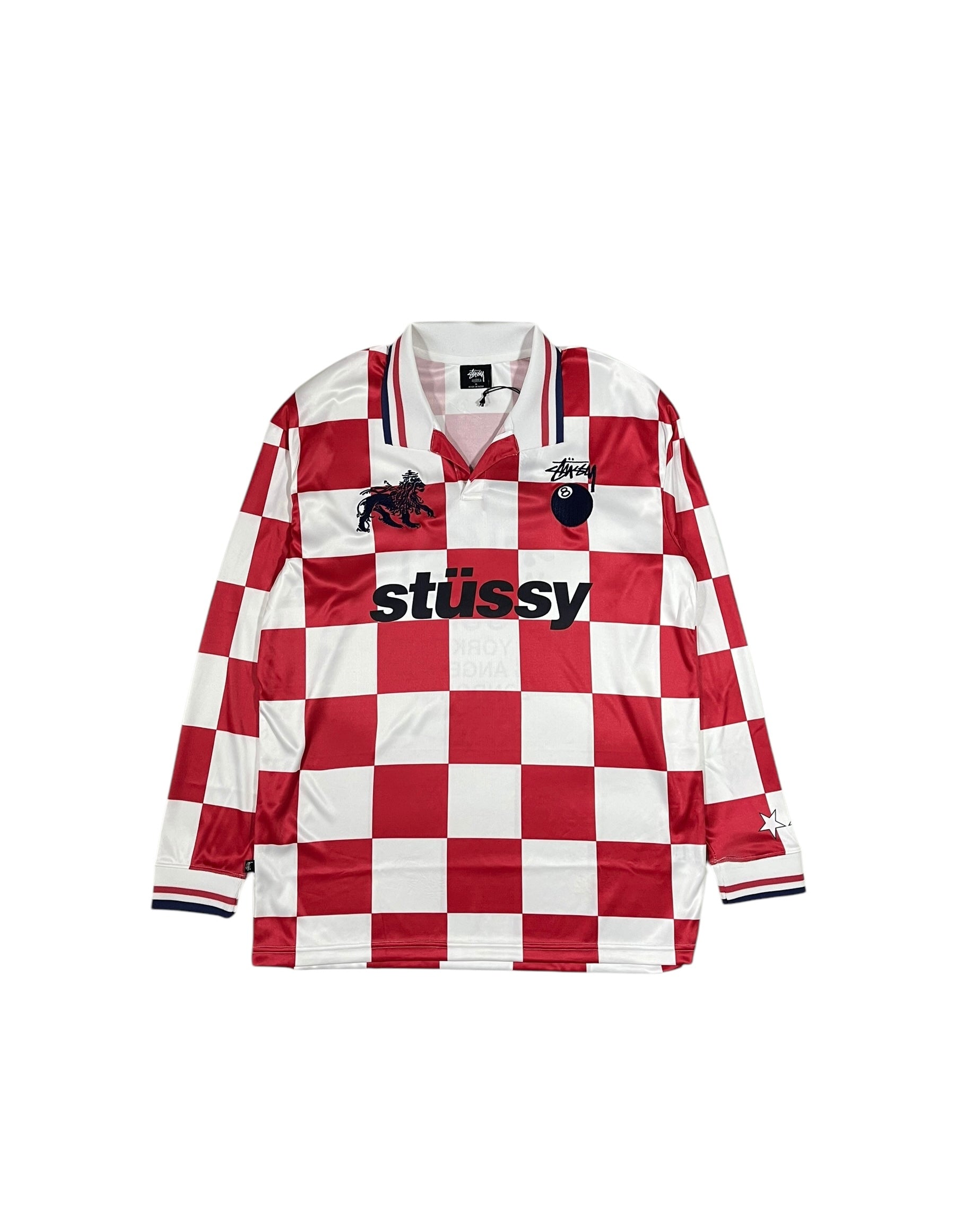 Stüssy Football Long Sleeve Polo Shirt Red White Check