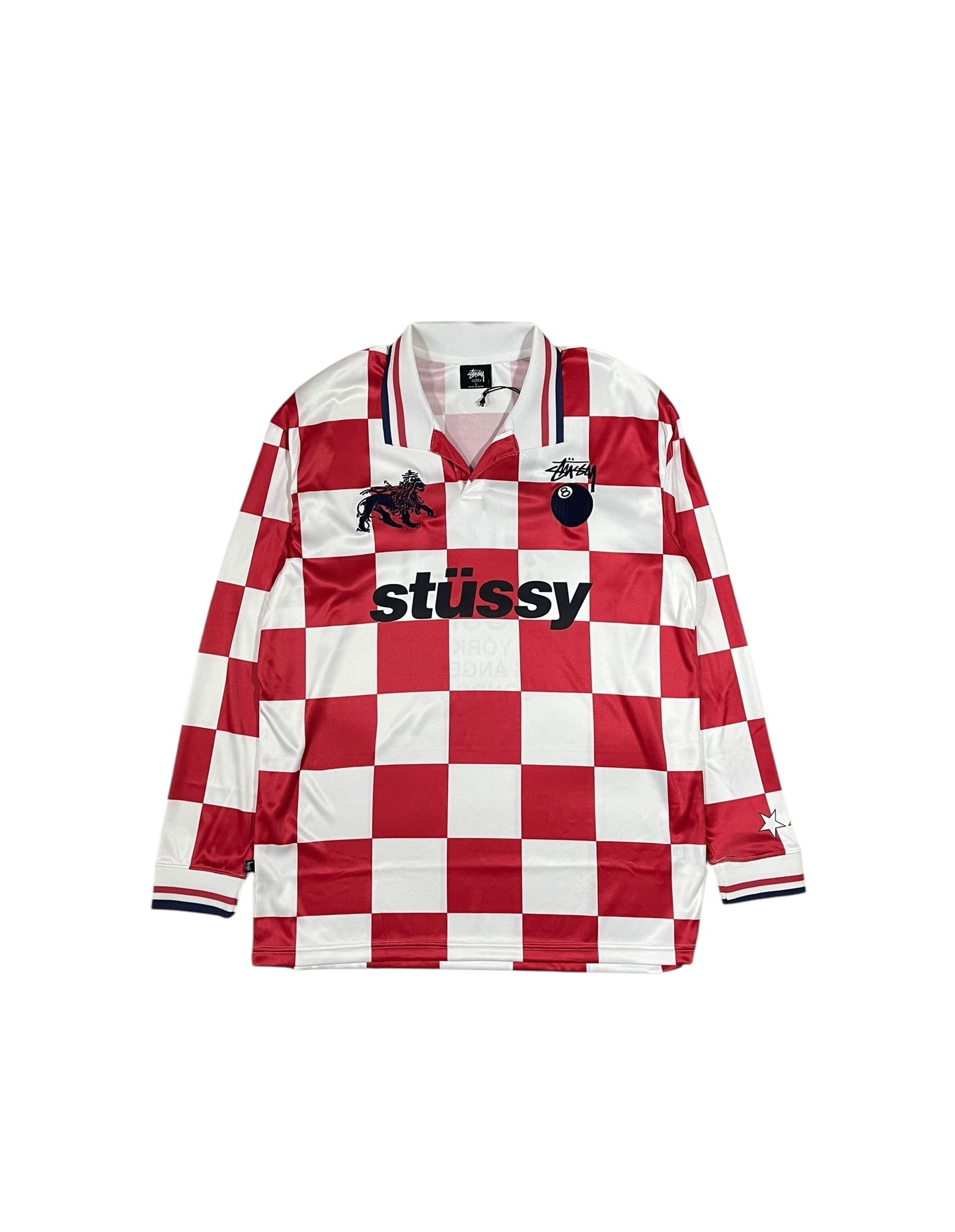 Stüssy Football Long Sleeve Polo Shirt Red & White Check