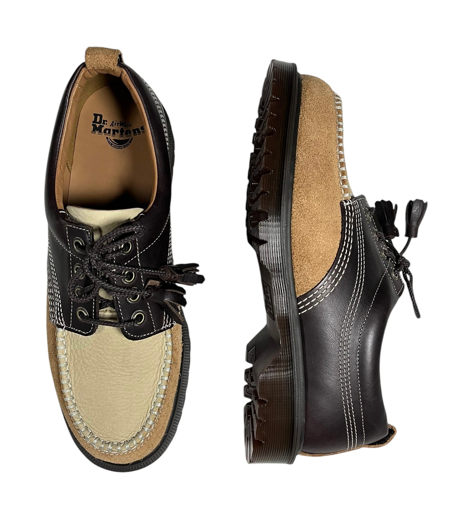 Dr. Martens Lowell Brown Mixed Leather Material Moc Toe Shoe