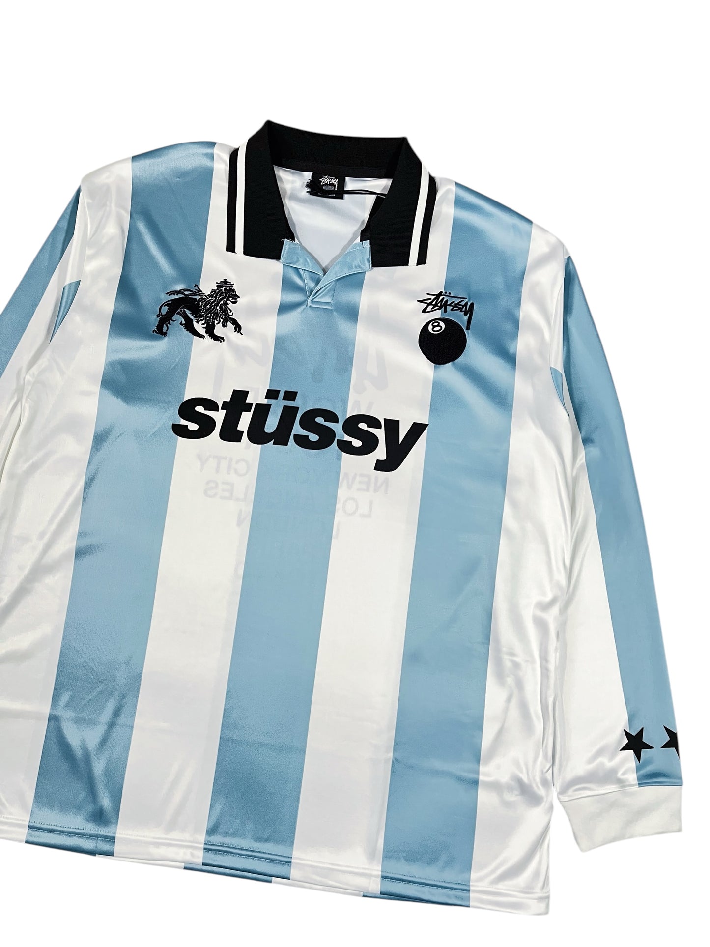 Stüssy Football Long Sleeve Polo Shirt Blue & White