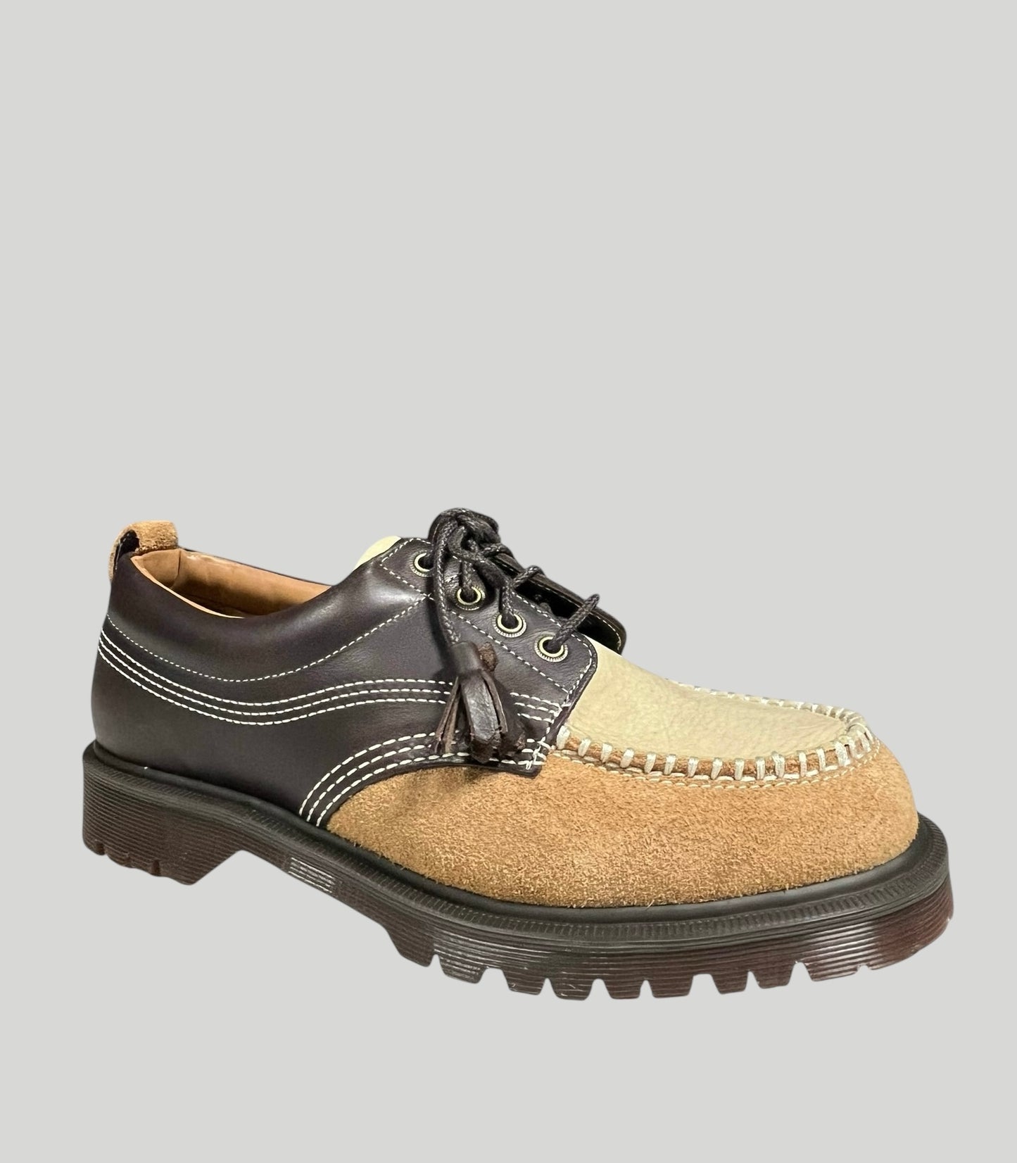 Dr. Martens Lowell Brown Mixed Leather Material Moc Toe Shoe