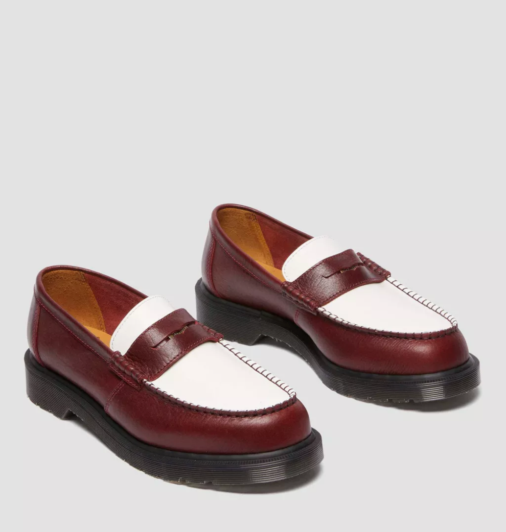 Dr. Martens Penton Classic Calf Penny Loafers Burgundy & White - Made in England