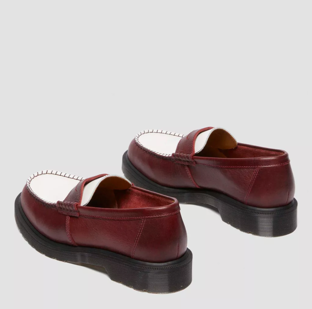 Dr. Martens Penton Classic Calf Penny Loafers Burgundy & White - Made in England