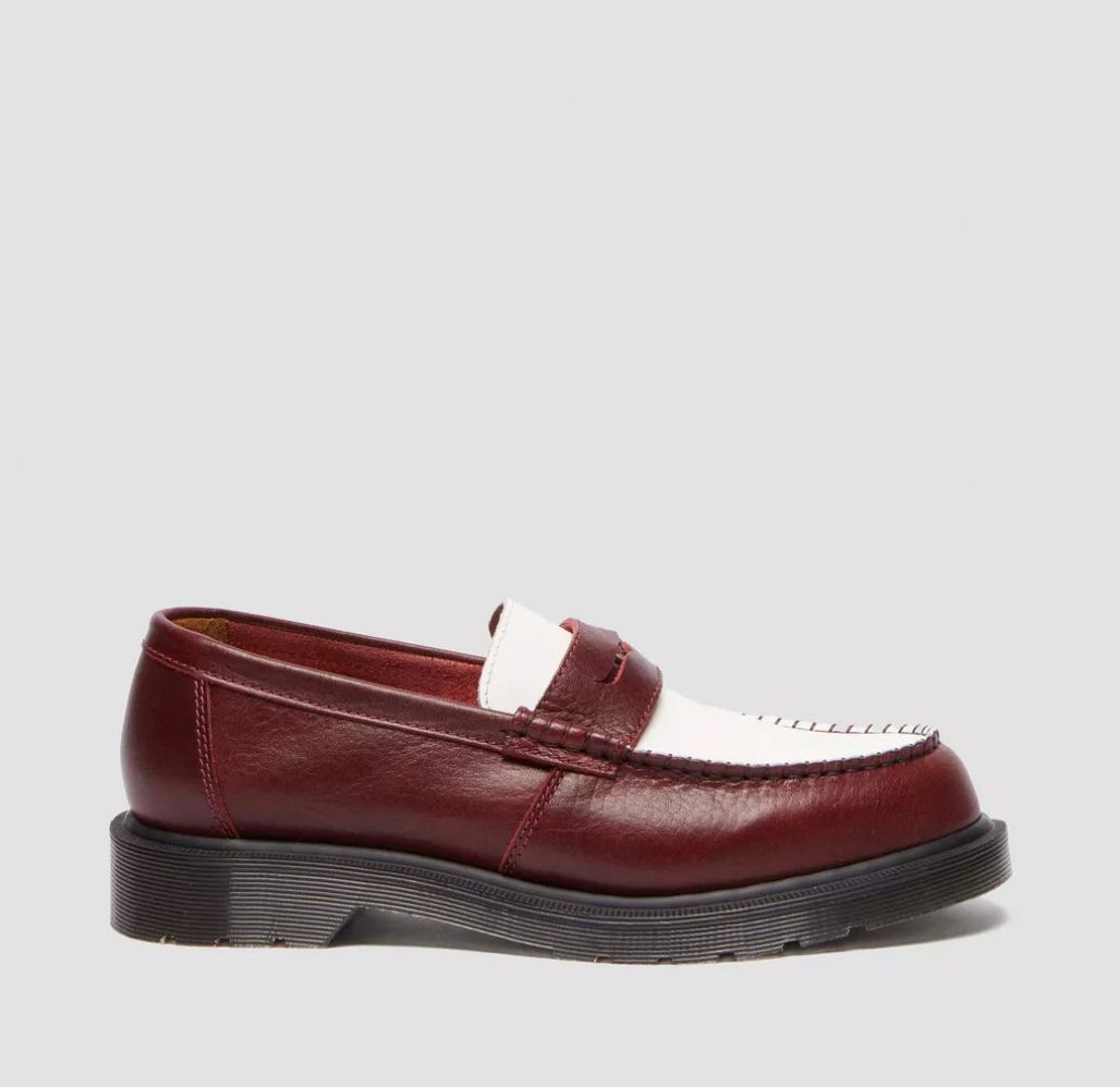 Dr. Martens Penton Classic Calf Penny Loafers Burgundy & White - Made in England