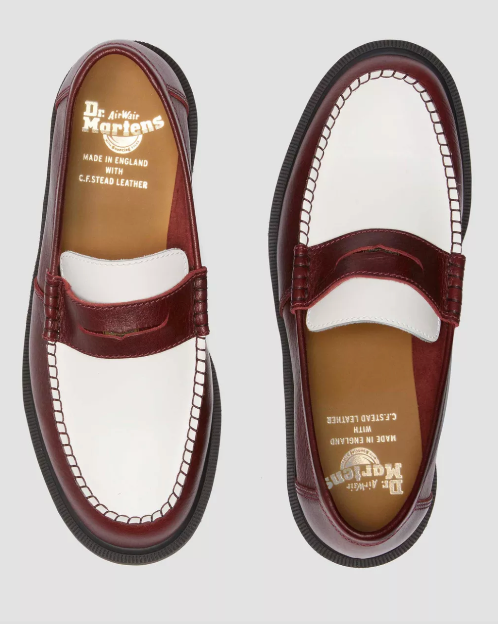 Dr. Martens Penton Classic Calf Penny Loafers Burgundy & White - Made in England
