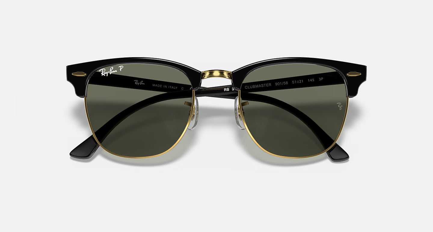 Ray-Ban Clubmaster Classics - Polished Black & Gold/Green Polarised