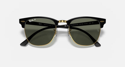 Ray-Ban Clubmaster Classics - Polished Black & Gold/Green Polarised