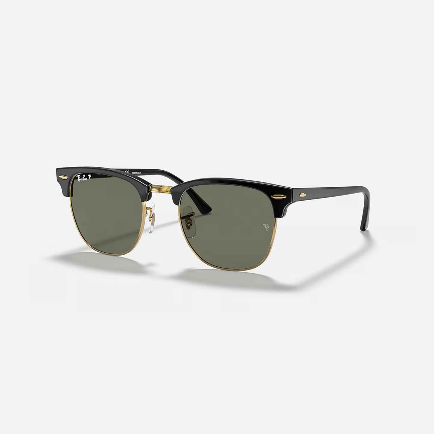 Ray-Ban Clubmaster Classics - Polished Black & Gold/Green Polarised