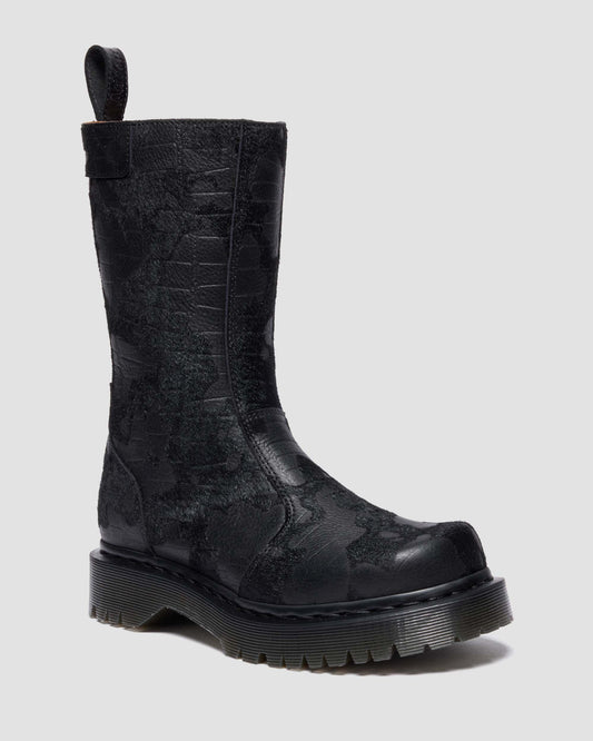 Dr. Martens Rejena Hair On Croc Embossed Leather Boots - Black