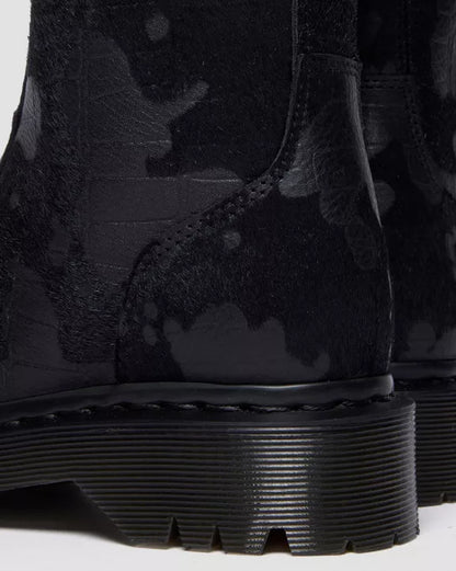 Dr. Martens Rejena Hair On Croc Embossed Leather Boots - Black