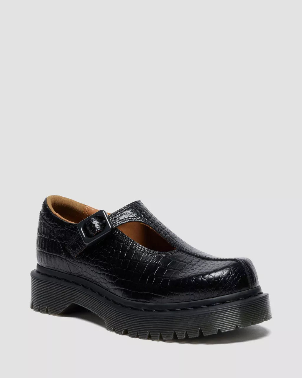 Dr. Martens Rejena Mary Jane Croc Embossed Leather Shoes - Black