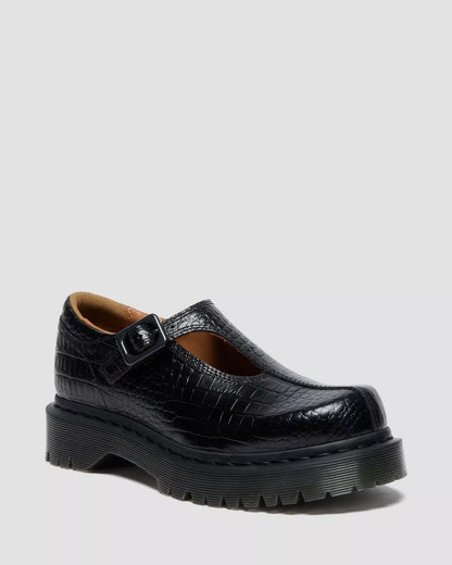 Dr. Martens Rejena Mary Jane Croc Embossed Leather Shoes - Black