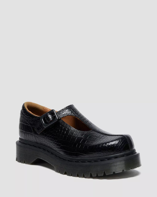 Dr. Martens Rejena Mary Jane Croc Embossed Leather Shoes - Black
