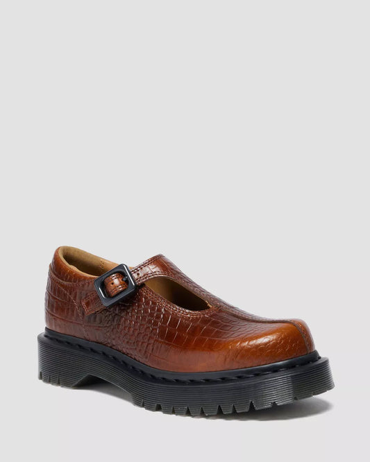 Dr. Martens Rejena Mary Jane Croc Embossed Leather Shoes - Mocha Brown