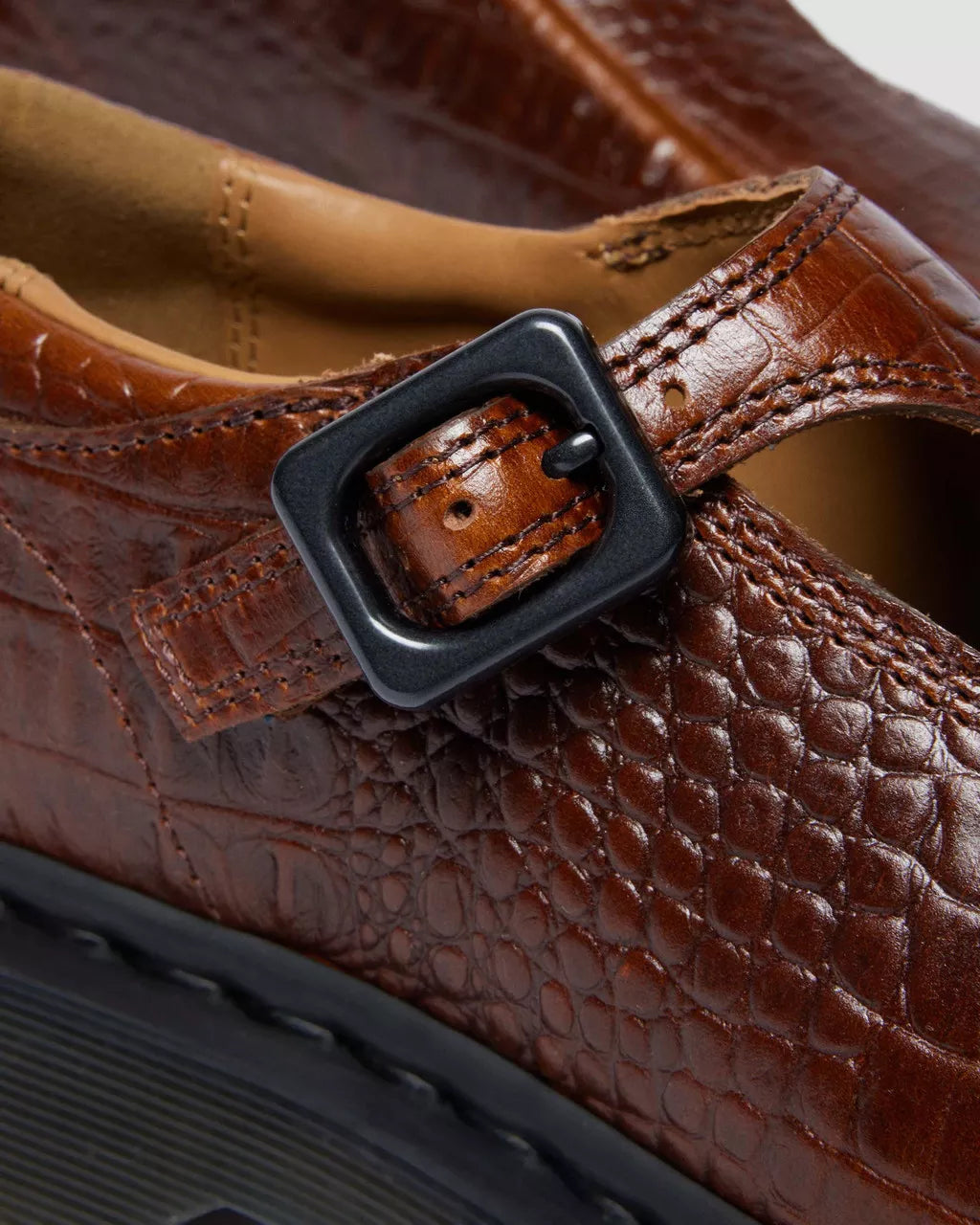 Dr. Martens Rejena Mary Jane Croc Embossed Leather Shoes - Mocha Brown