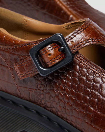 Dr. Martens Rejena Mary Jane Croc Embossed Leather Shoes - Mocha Brown