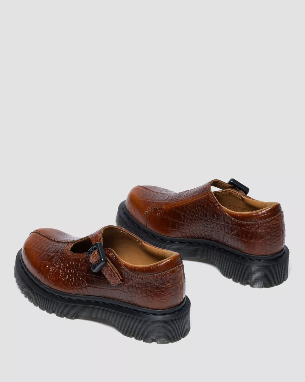 Dr. Martens Rejena Mary Jane Croc Embossed Leather Shoes - Mocha Brown