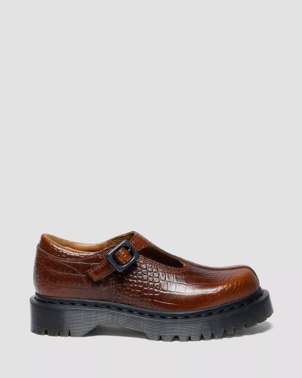 Dr. Martens Rejena Mary Jane Croc Embossed Leather Shoes - Mocha Brown