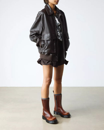 Dr. Martens Rejena Hair On Croc Embossed Leather Boots - Mocha Brown