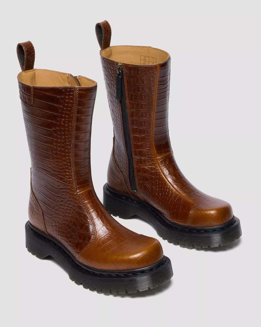 Dr. Martens Rejena Hair On Croc Embossed Leather Boots - Mocha Brown