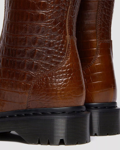 Dr. Martens Rejena Hair On Croc Embossed Leather Boots - Mocha Brown