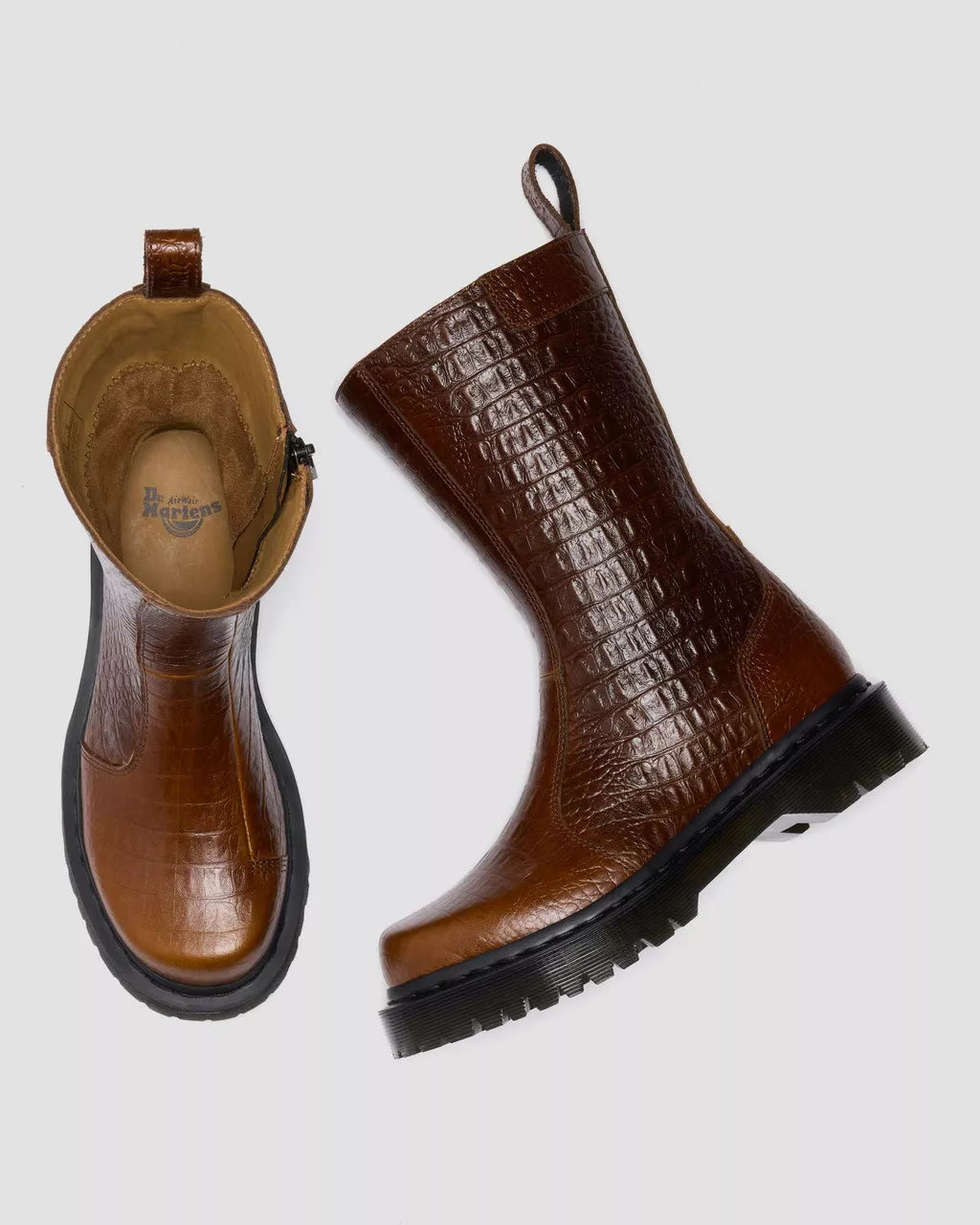 Dr. Martens Rejena Hair On Croc Embossed Leather Boots - Mocha Brown