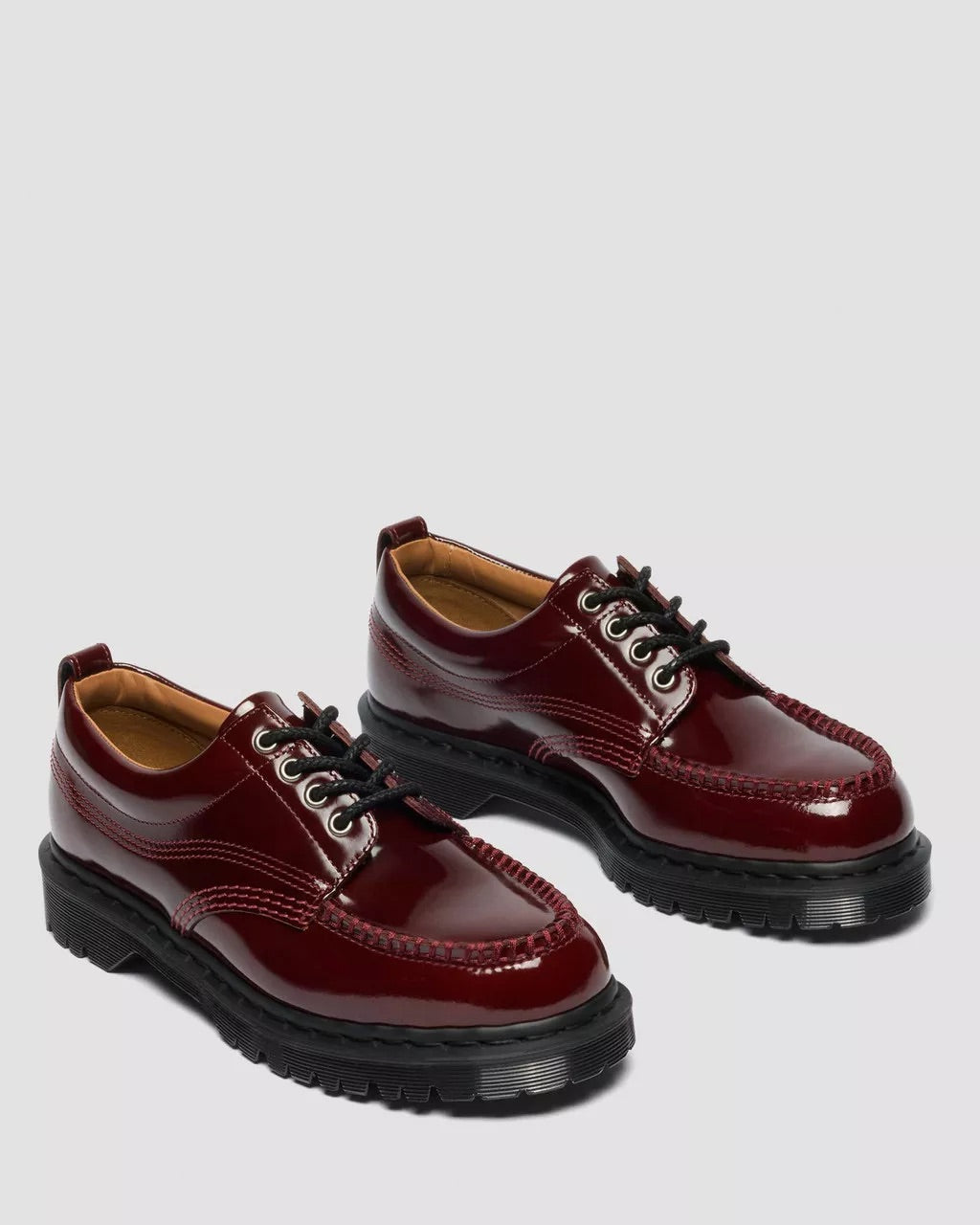 Dr. Martens Lowell Cherry Red Lacquered Moc Toe Shoe