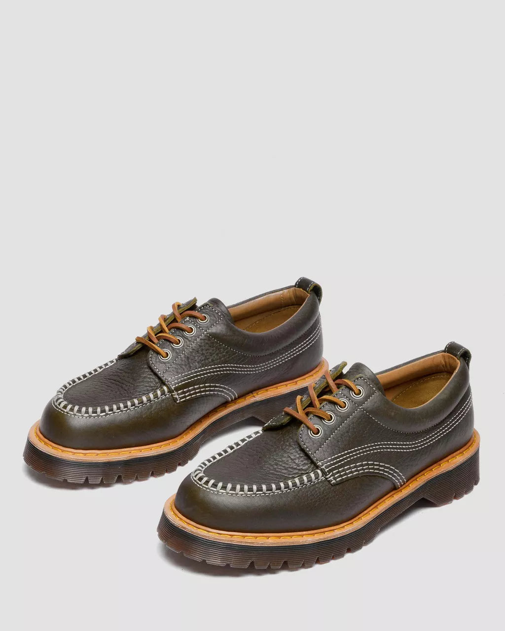 Dr. Martens Lowell Wild Grain Leather Moc Toe Shoes - DMS Olive