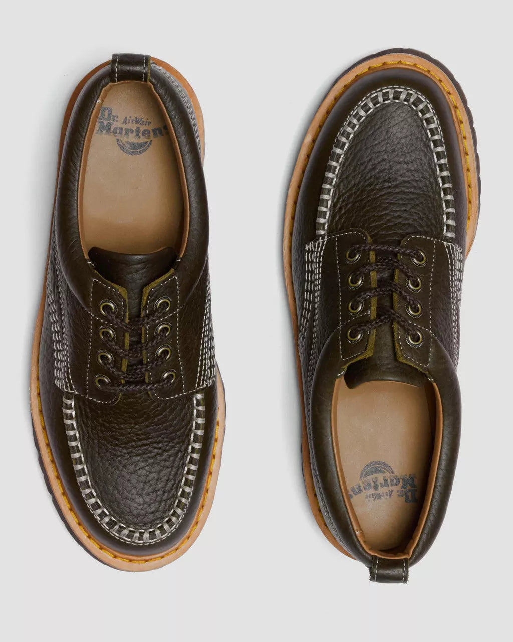 Dr. Martens Lowell Wild Grain Leather Moc Toe Shoes - DMS Olive