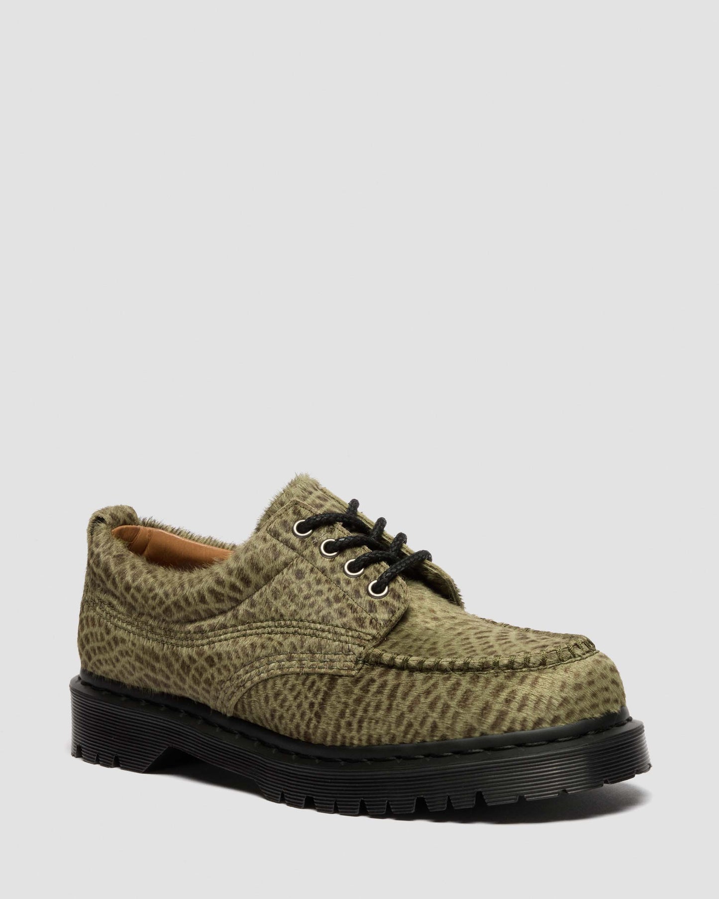 Dr. Martens Lowell Hair On Leather Moc Toe in Olive Green