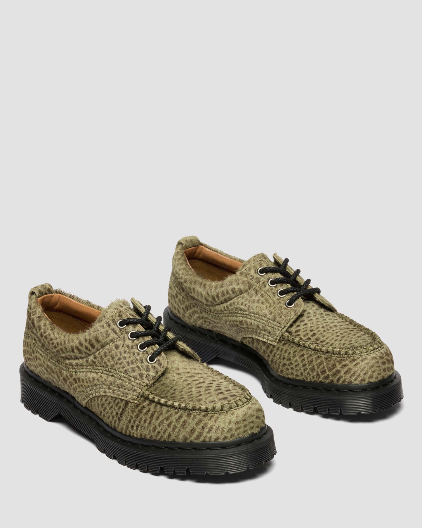 Dr. Martens Lowell Hair On Leather Moc Toe in Olive Green